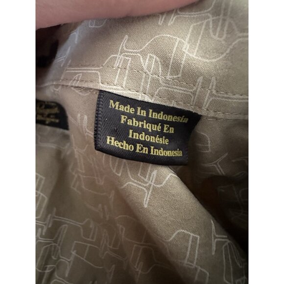 Original Penguin Shirt Men's Medium Button Up Long Sleeve Classic Fit Beige Wine - Picture 4 of 10